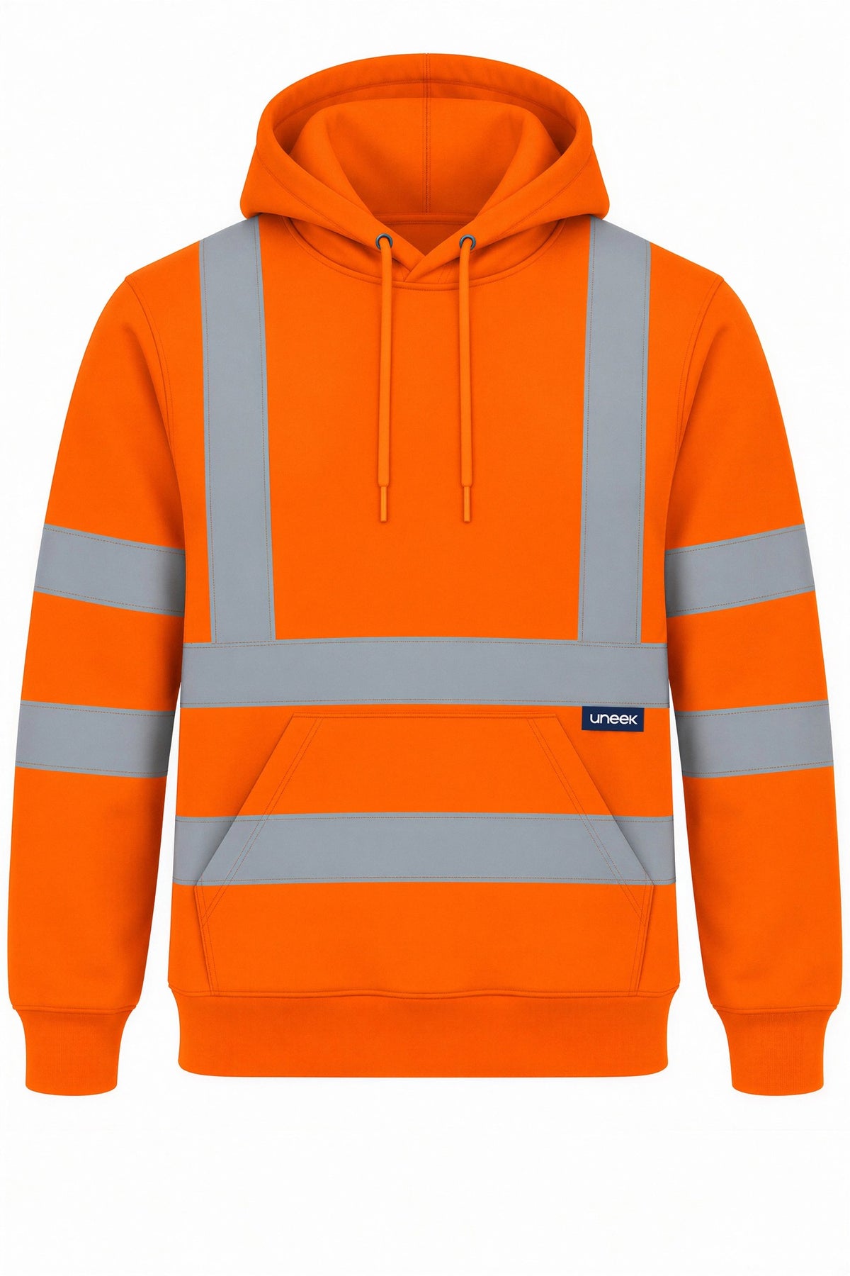 Uneek Hi Vis Hooded Sweatshirt in Orange, front view