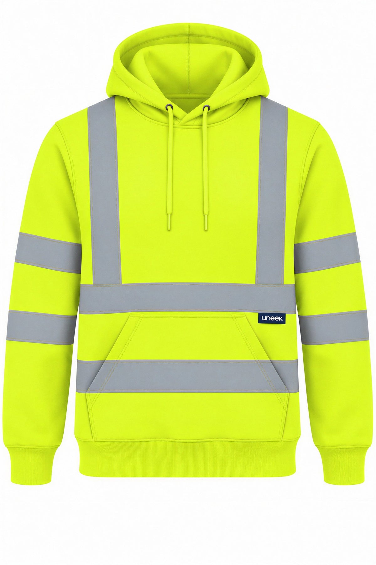 Uneek Hi Vis Hooded Sweatshirt in Yellow, front view