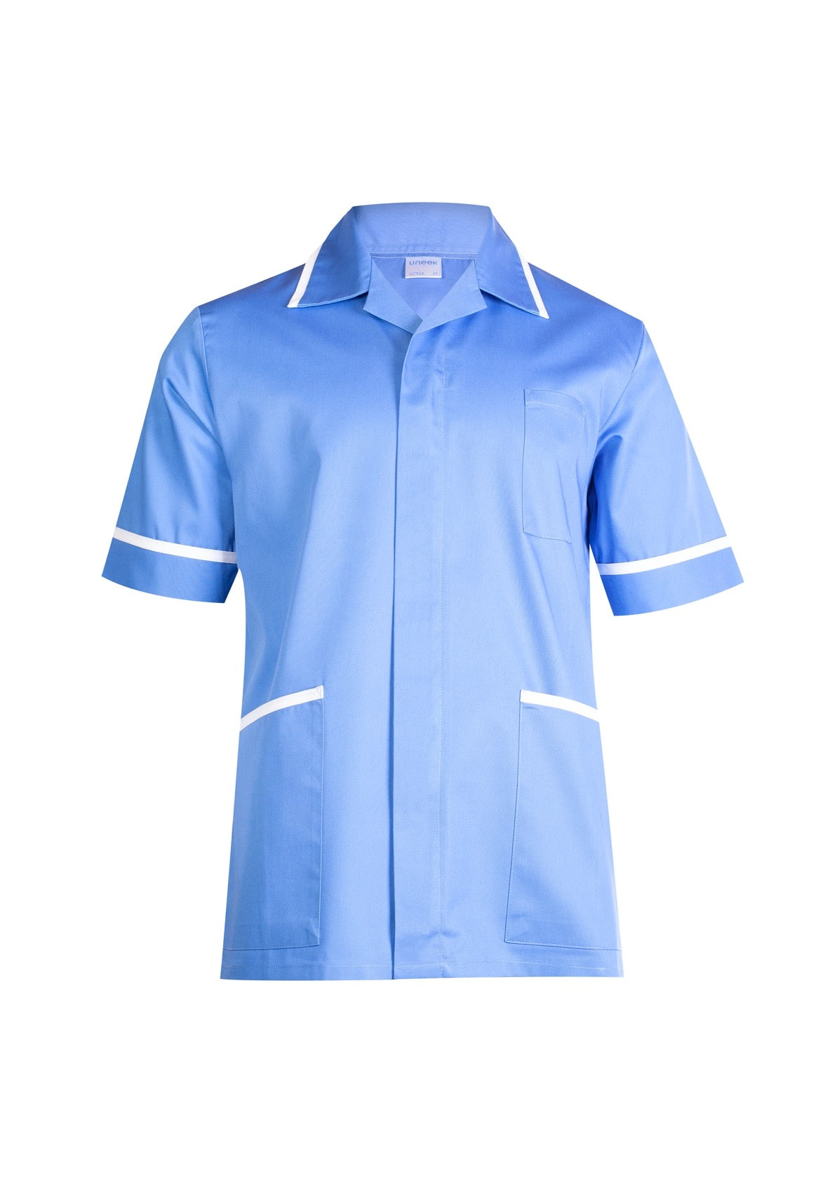 Uneek Mens Heavyweight Tunic in Hospital Blue, front view