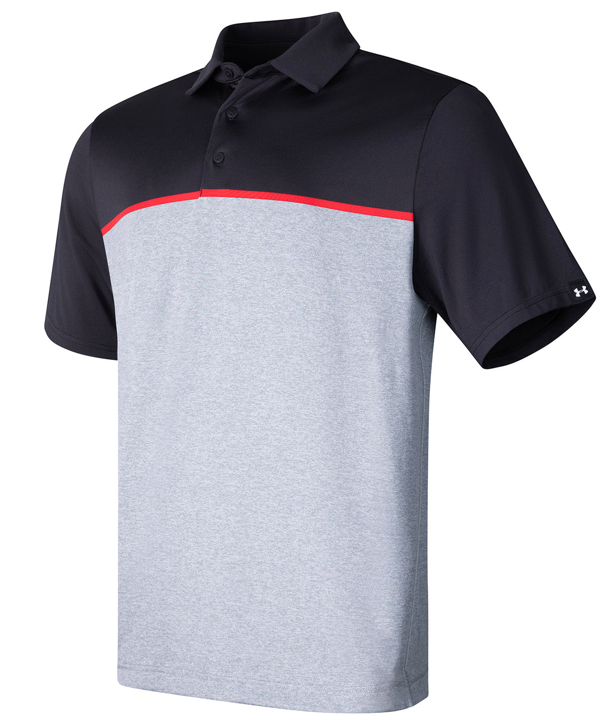 Under Armour Golf UA playoff 3.0 stripe polo LB – edge lit in Black/Red/Black, front view