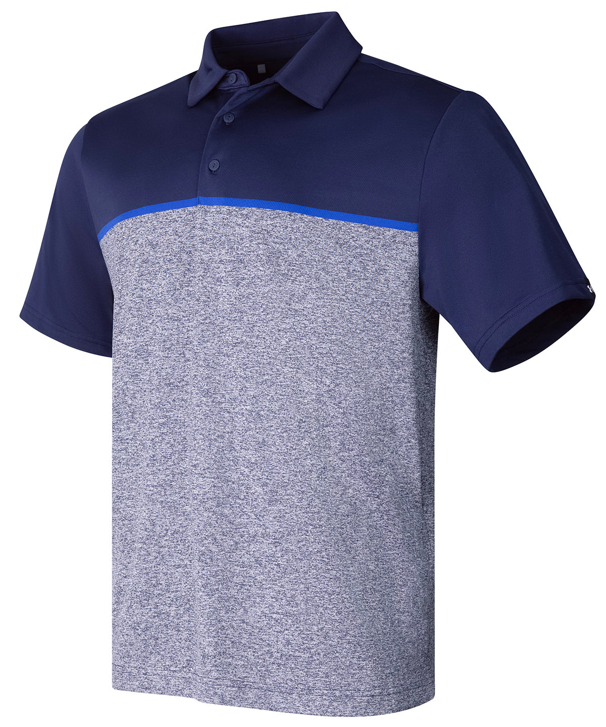 Under Armour Golf UA playoff 3.0 stripe polo LB – edge lit in Midnight Navy/Royal/Midnight Navy, front view