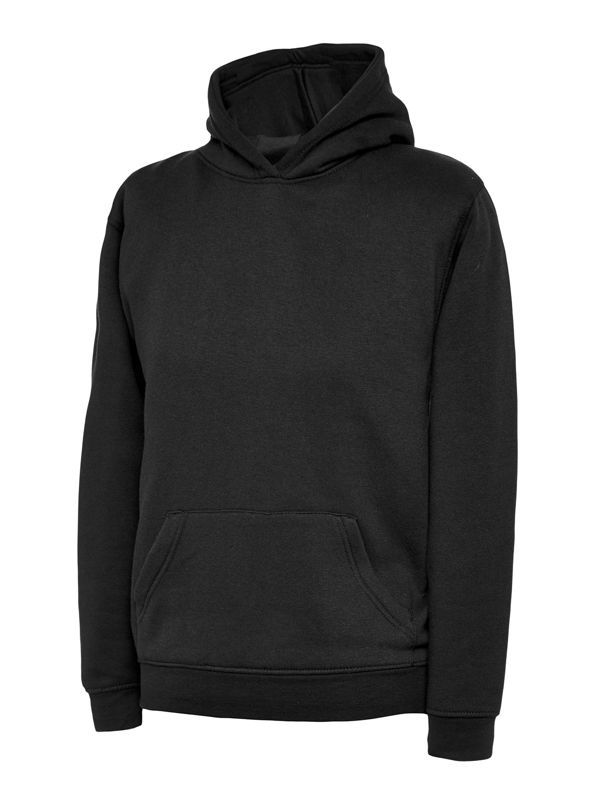 Uneek The UX Children’s Hooded Sweatshirt in Black, back view