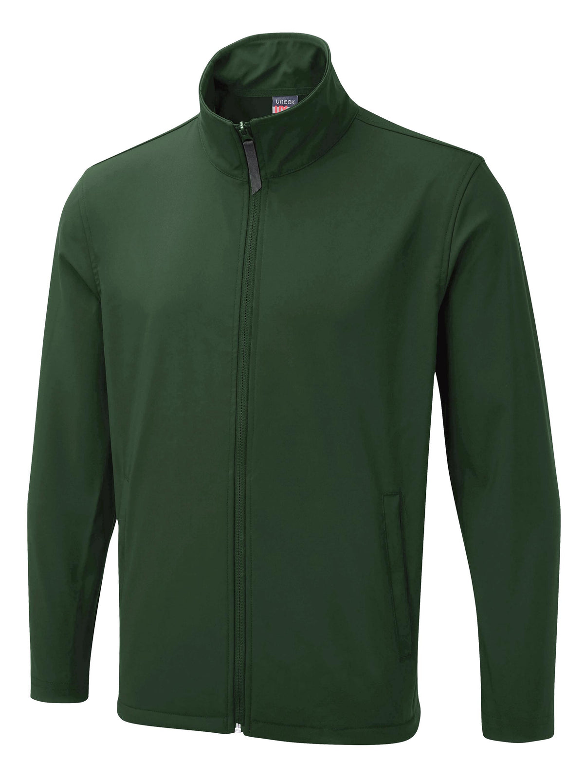 Uneek The UX Printable Soft Shell Jacket in Bottle Green, front view