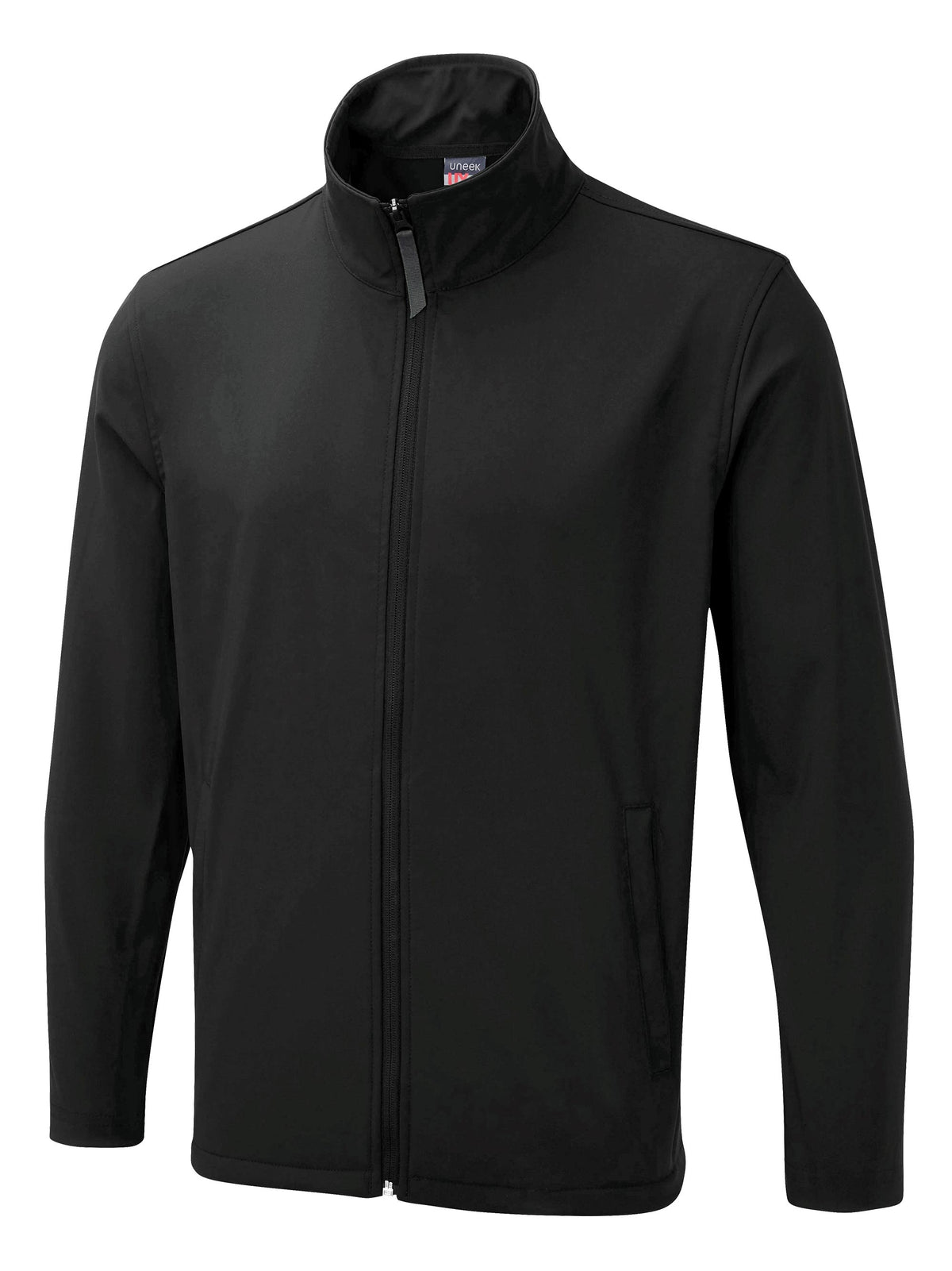 Uneek The UX Printable Soft Shell Jacket in Black, back view