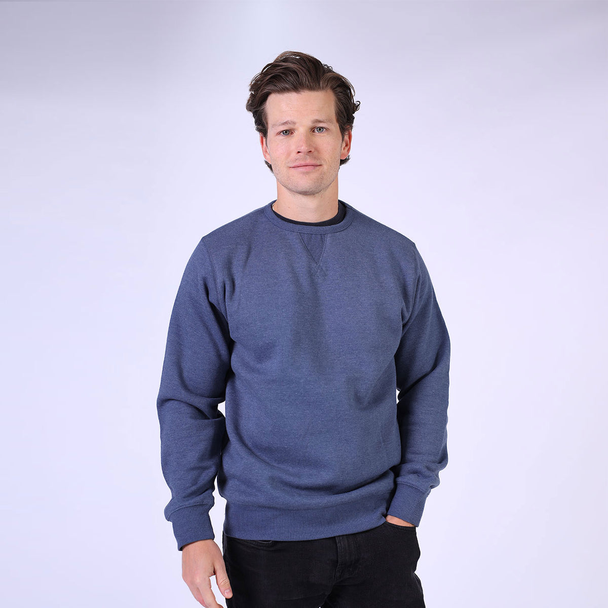 Cotton Ridge W107PF Pluto Ultra Premium Sweat Shirt in Navy Melange, front view