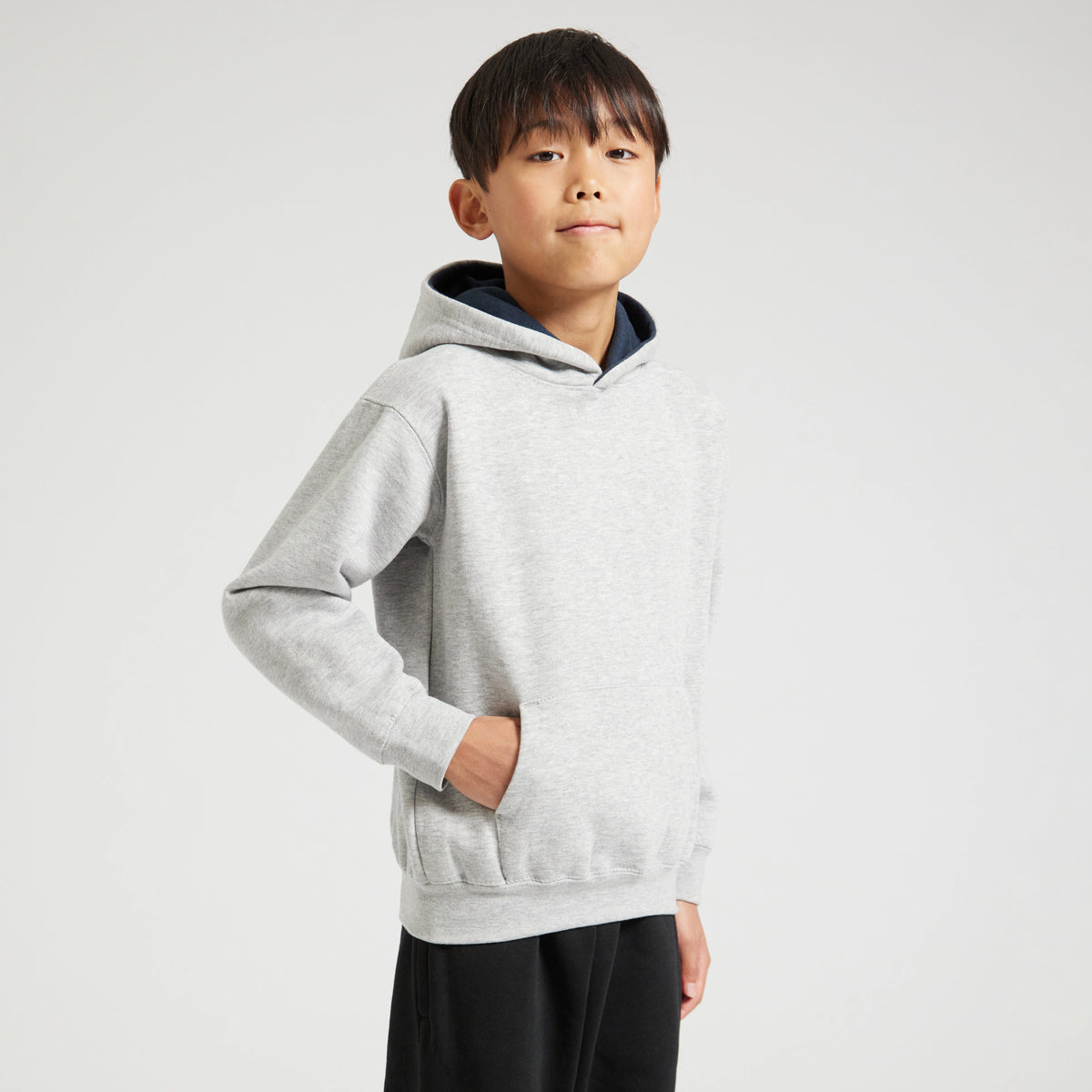 Cotton Ridge W73K Eclipse Premium kids contrast hoodie in Grey / Navy