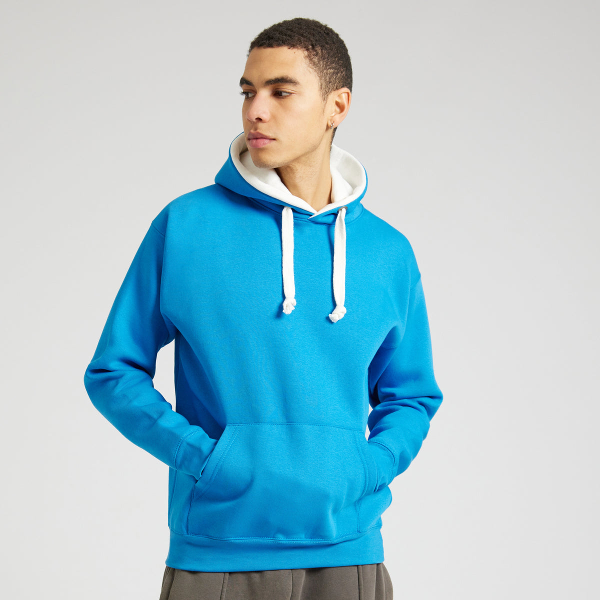 Cotton Ridge W73 Eclipse Premium contrast Hoodie in Electric Blue/White