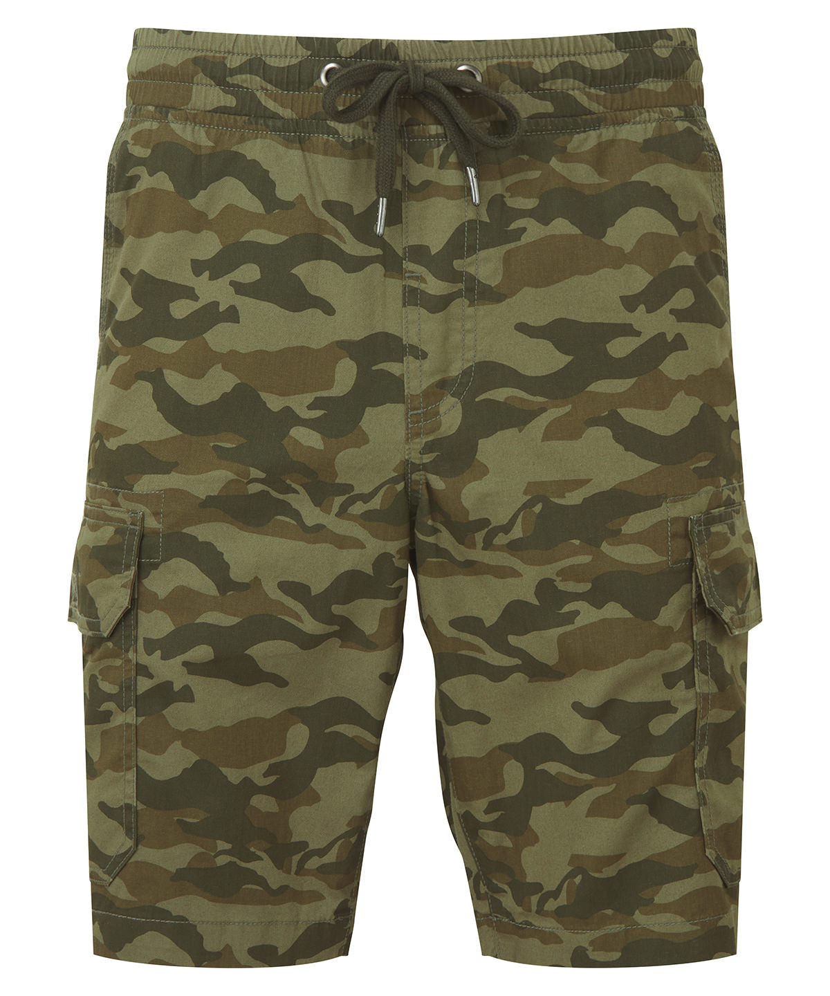 Wombat Men’s camo cargo utility shorts in Green, front view