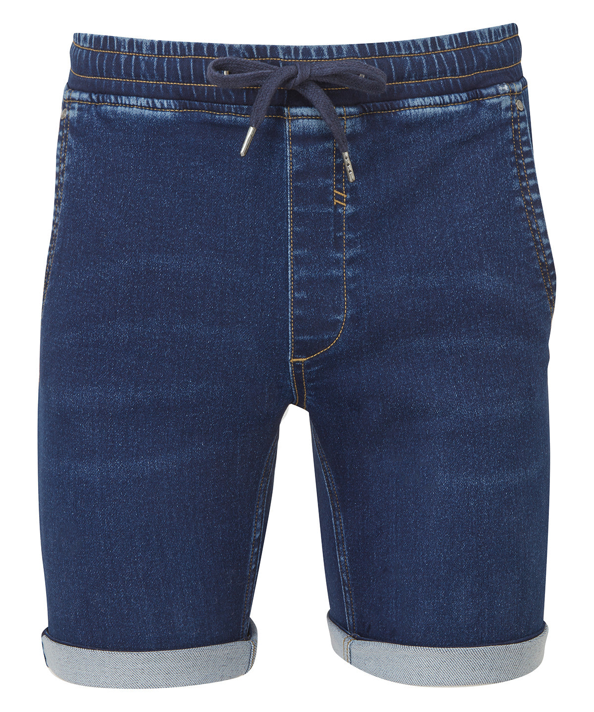 Wombat Men’s denim drawstring shorts in Blue, front view