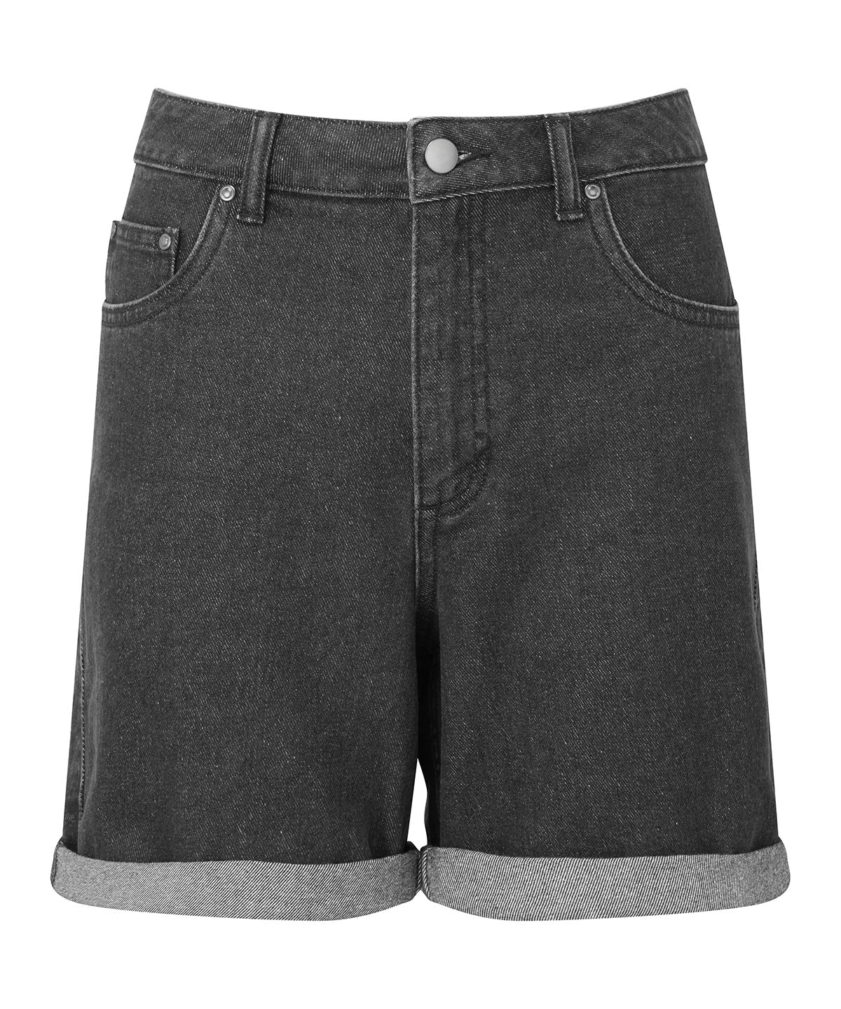 Wombat Women’s denim shorts in Black Denim, front view