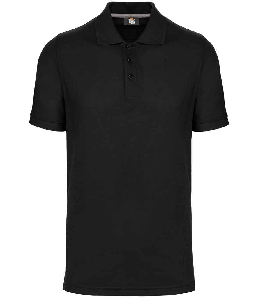 WK Designed To Work Anti-Bacterial Piqué Polo Shirt in Black, front view