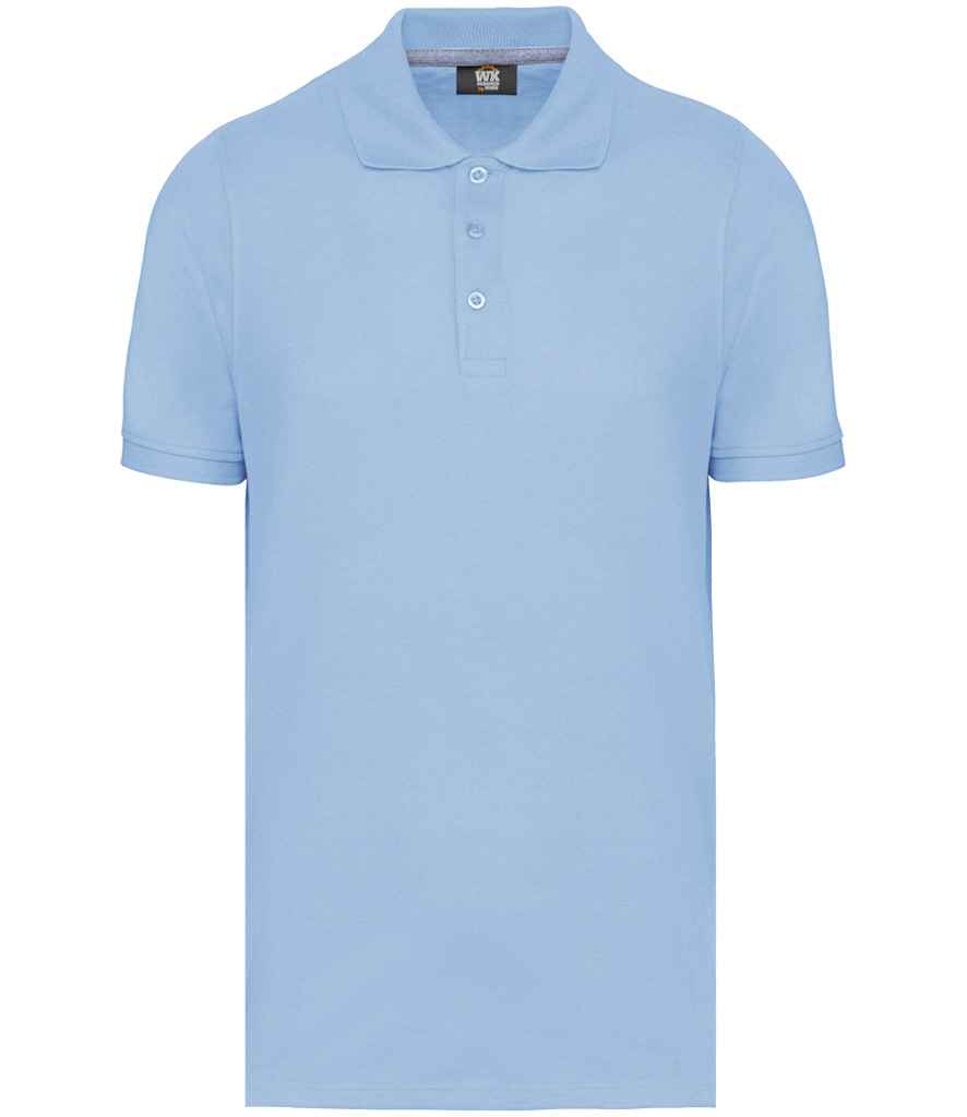 WK Designed To Work Anti-Bacterial Piqué Polo Shirt in Sky Blue, front view