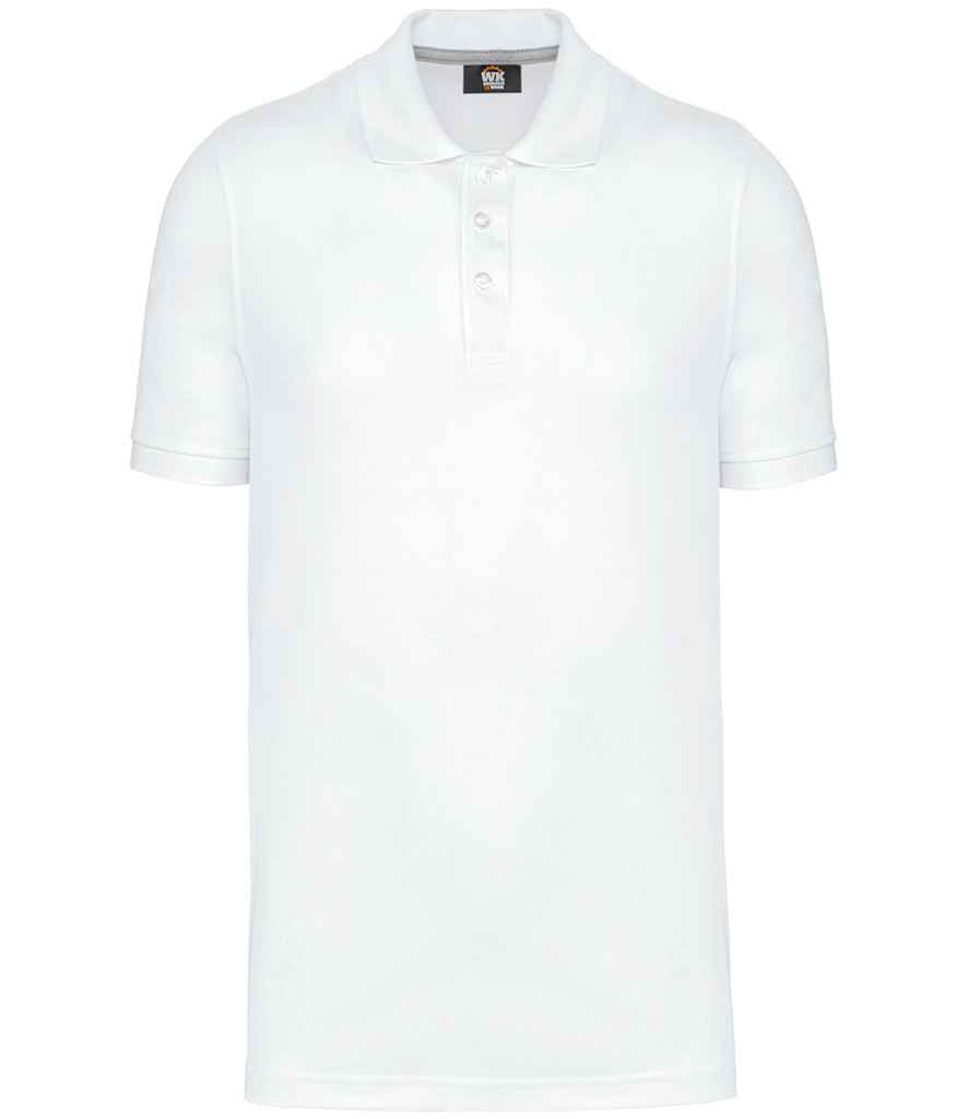 WK Designed To Work Anti-Bacterial Piqué Polo Shirt in White, front view