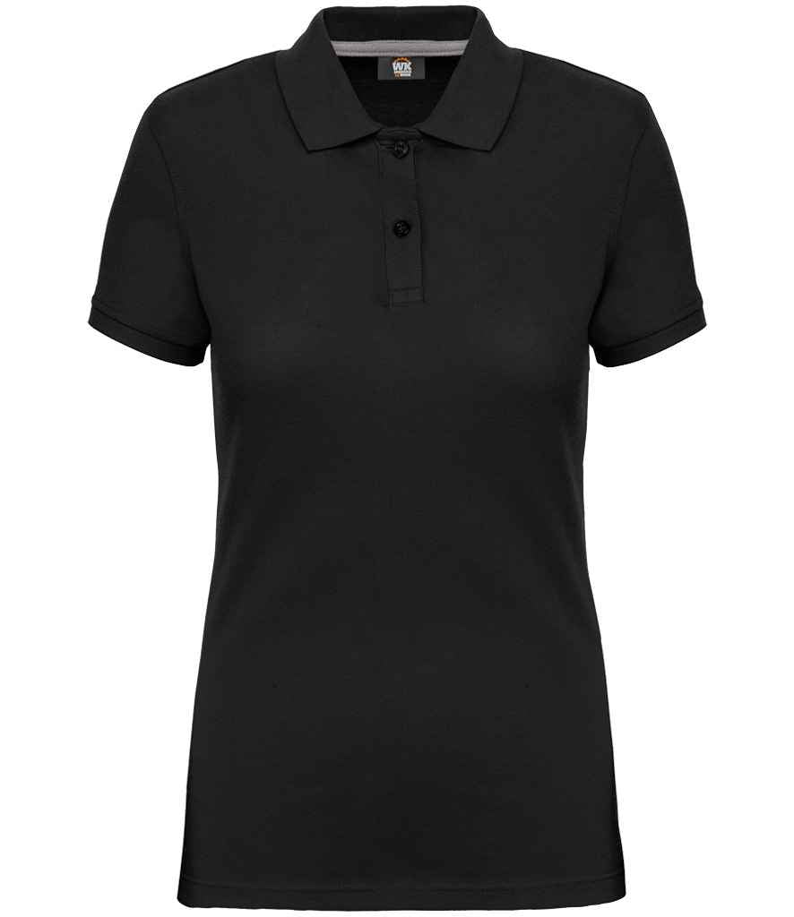WK Designed To Work Ladies Anti-Bacterial Piqué Polo Shirt in Black, front view