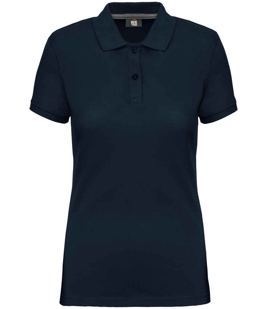 WK Designed To Work Ladies Anti-Bacterial Piqué Polo Shirt in Navy, front view