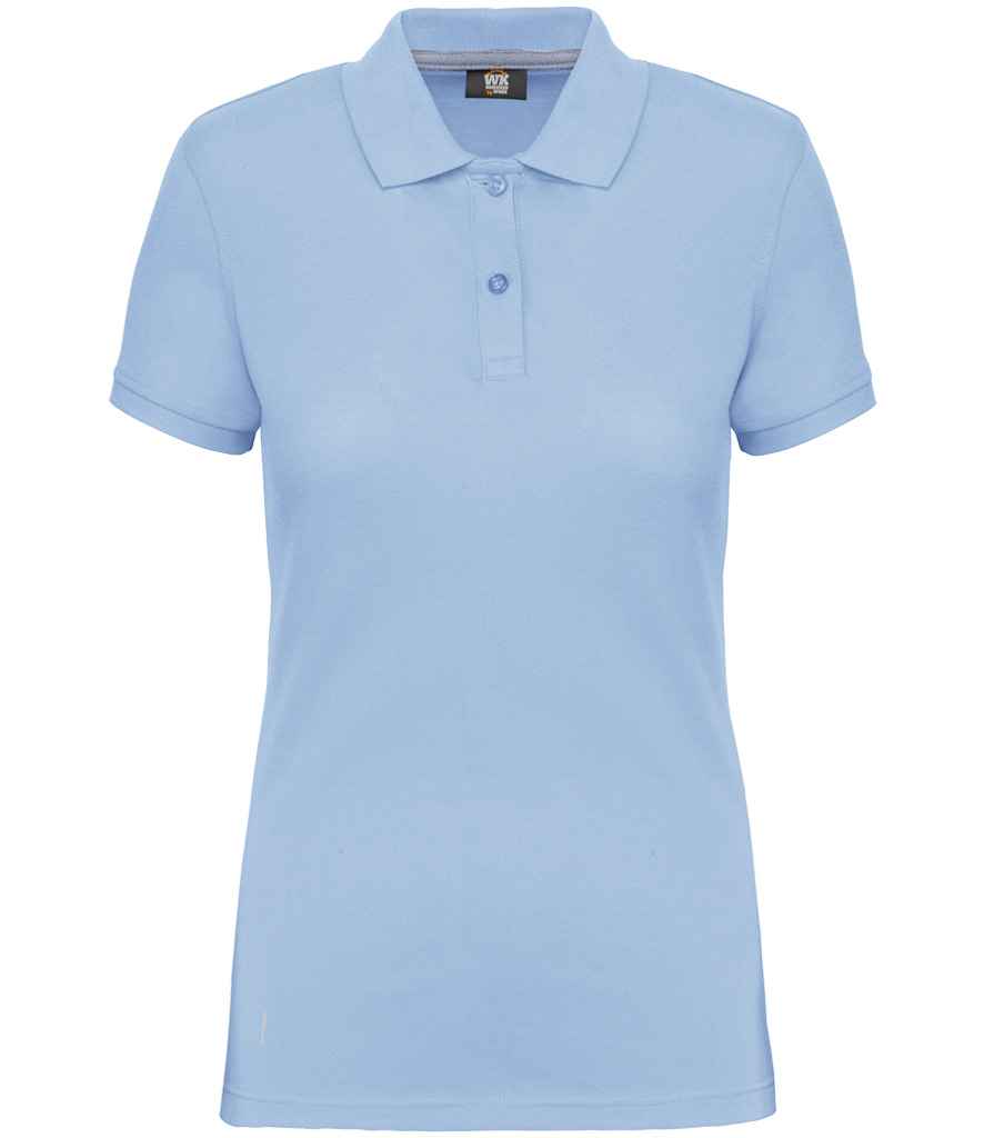 WK Designed To Work Ladies Anti-Bacterial Piqué Polo Shirt in Sky Blue, front view