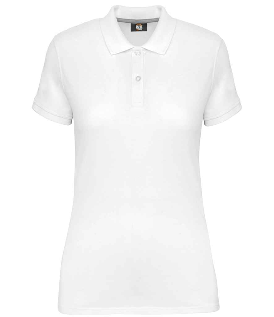 WK Designed To Work Ladies Anti-Bacterial Piqué Polo Shirt in White, front view