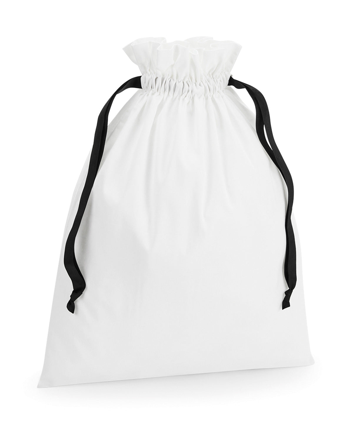 Westford Mill Cotton gift bag with ribbon drawstring in Soft White/Black, front view