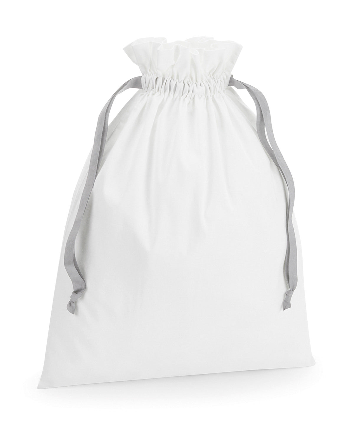 Westford Mill Cotton gift bag with ribbon drawstring in Soft White/Light Grey, front view