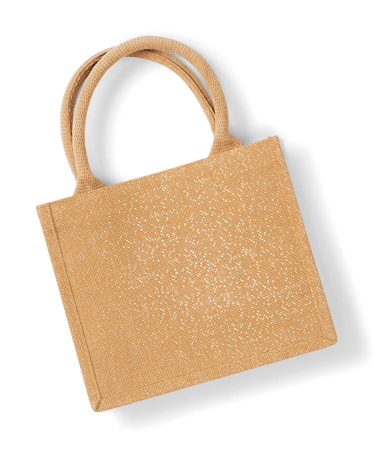 Westford Mill Shimmer jute mini gift bag in Natural Gold, lifestyle photo