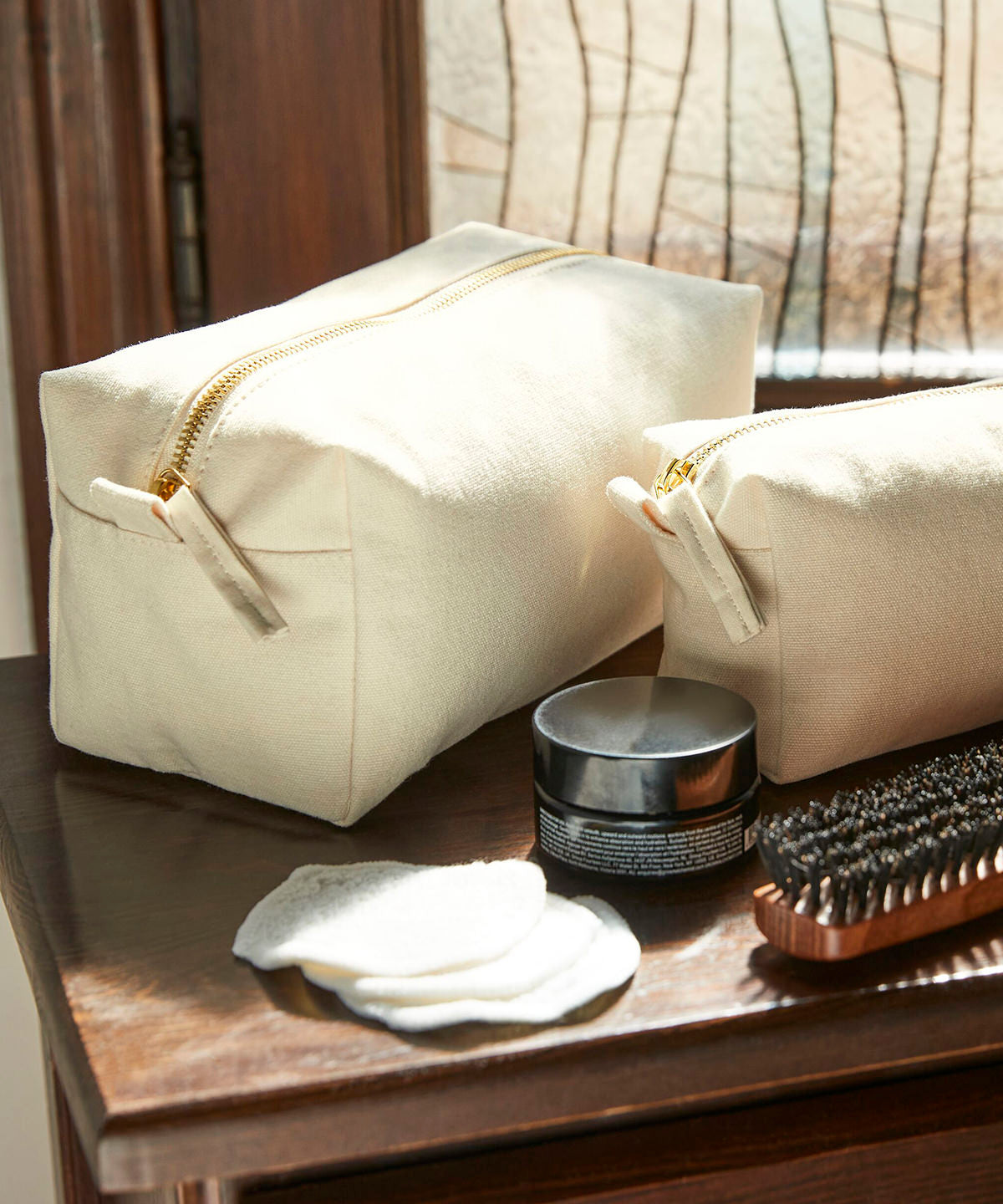 Westford Mill Canvas accessory case in Natural, lifestyle photo