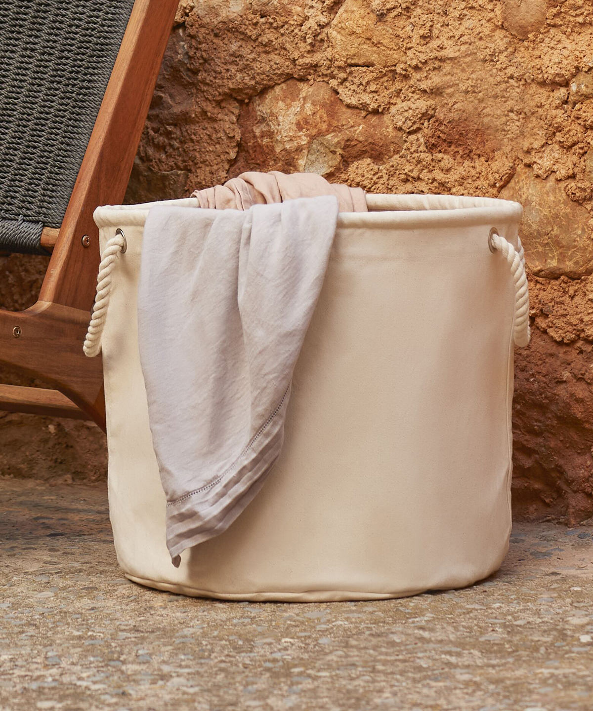 Westford Mill Heavy canvas storage trug in Natural, lifestyle photo