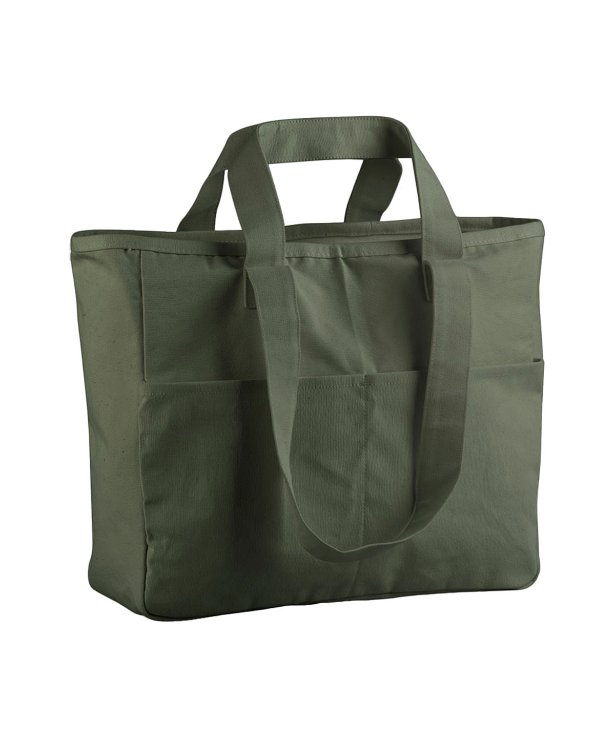 Westford Mill Double-handle cargo pocket tote in Olive Green, front view