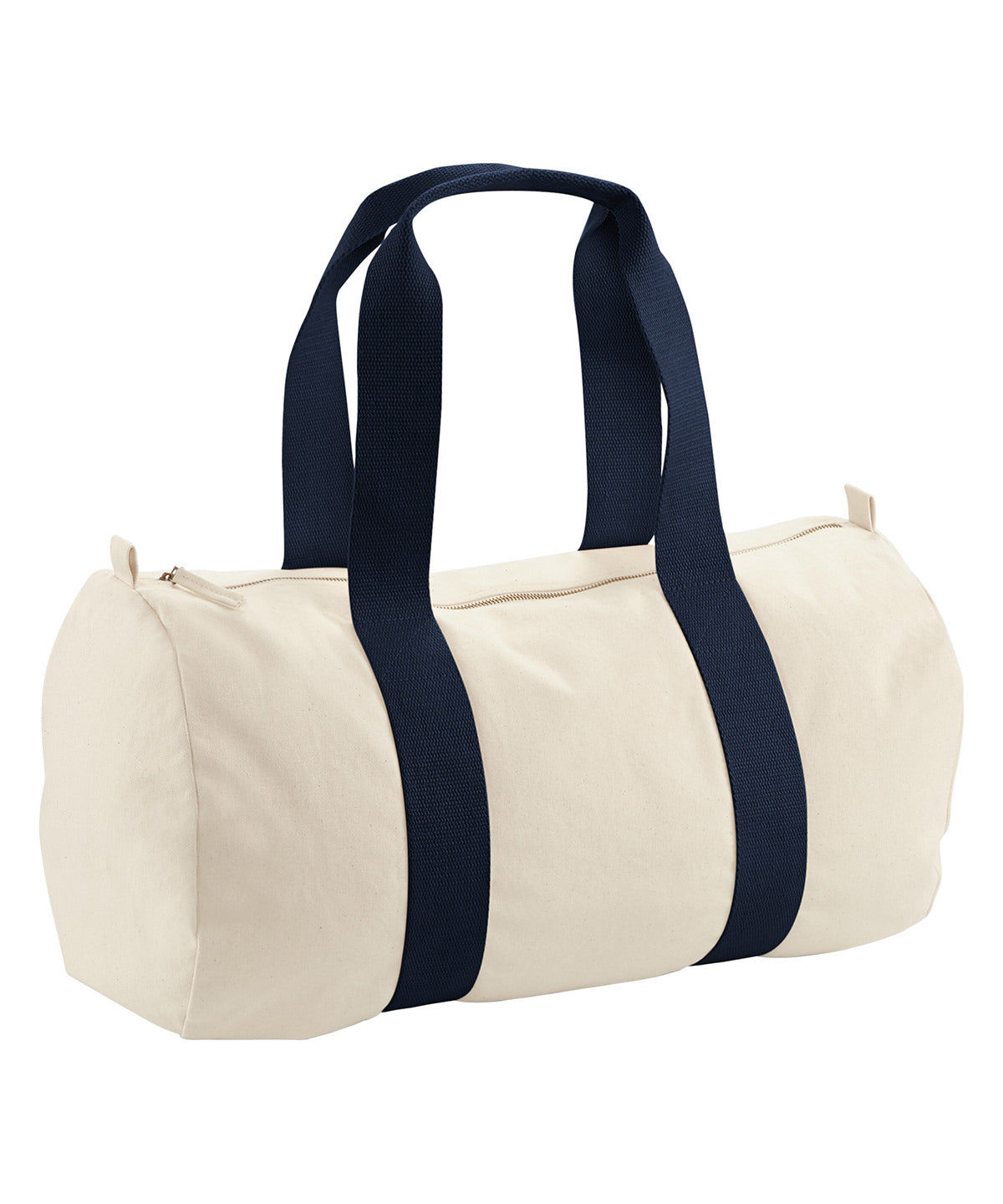 Westford Mill EarthAware organic barrel bag in Natural/French Navy, front view