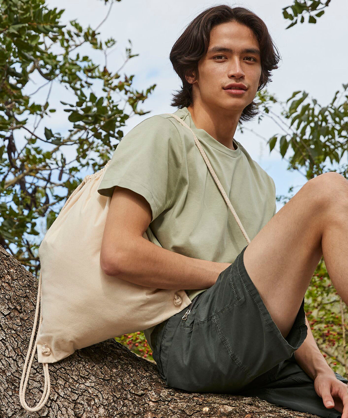 Westford Mill Recycled cotton gymsac, lifestyle photo