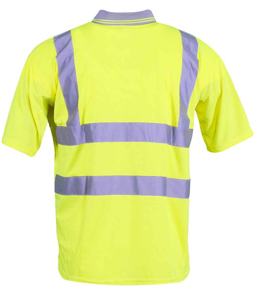 Warrior Hi-Vis Polo Shirt in Fluorescent Yellow, back view