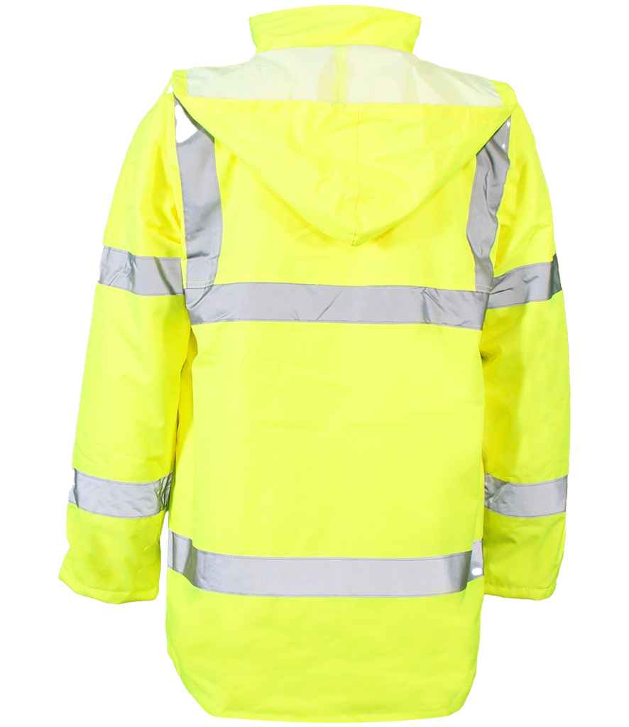 Warrior Hi-Vis Traffic Jacket in Fluorescent Yellow, back view
