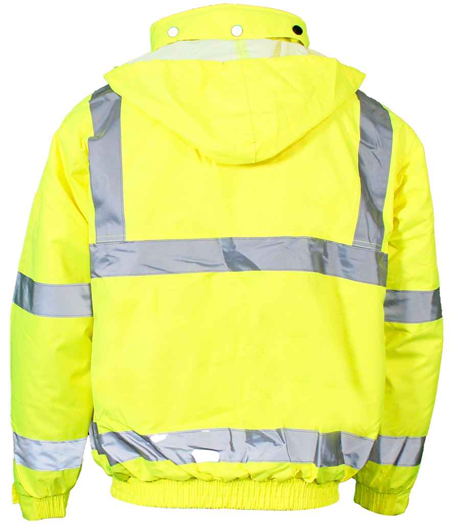 Warrior Hi-Vis Fleece Lined Bomber Jacket in Fluorescent Yellow, back view