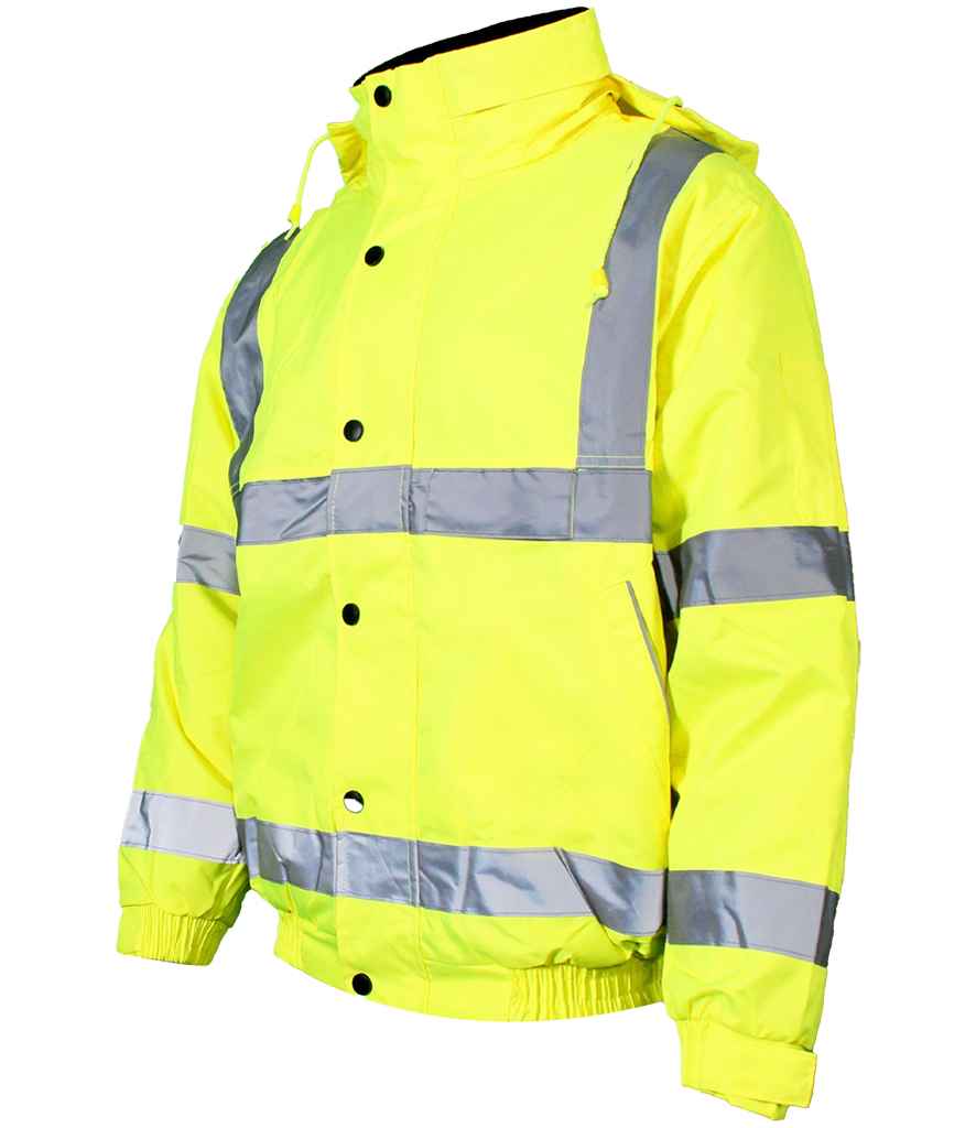 Warrior Hi-Vis Fleece Lined Bomber Jacket in Fluorescent Yellow, front view
