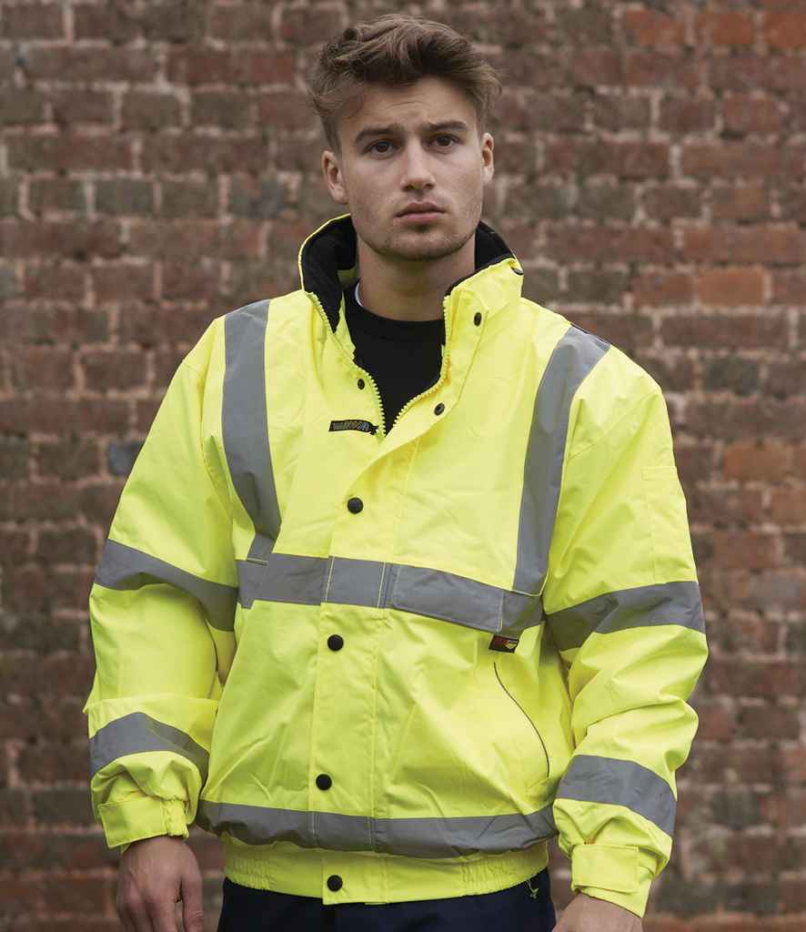 Warrior Hi-Vis Fleece Lined Bomber Jacket in Fluorescent Yellow