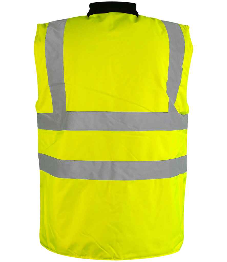 Warrior Hi-Vis Reversible Bodywarmer in Fluorescent Yellow, back view