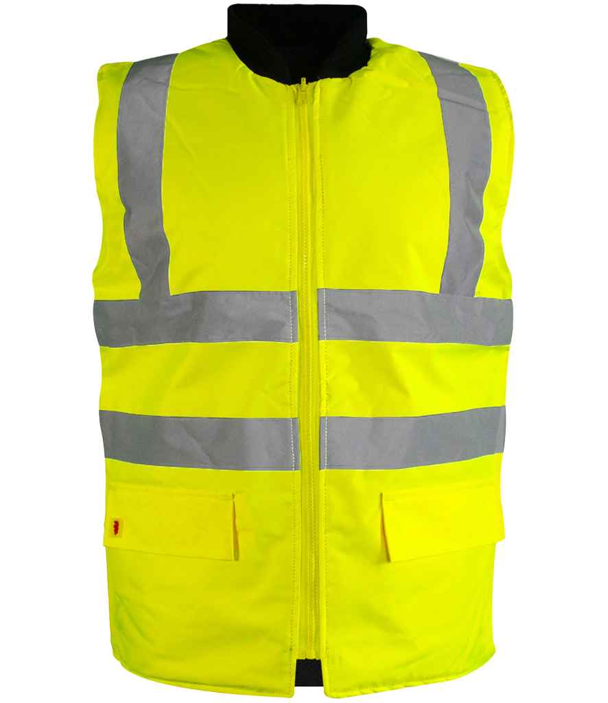 Warrior Hi-Vis Reversible Bodywarmer in Fluorescent Yellow, front view