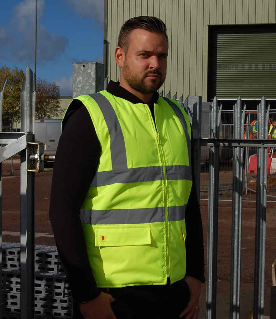 Warrior Hi-Vis Reversible Bodywarmer in Fluorescent Yellow