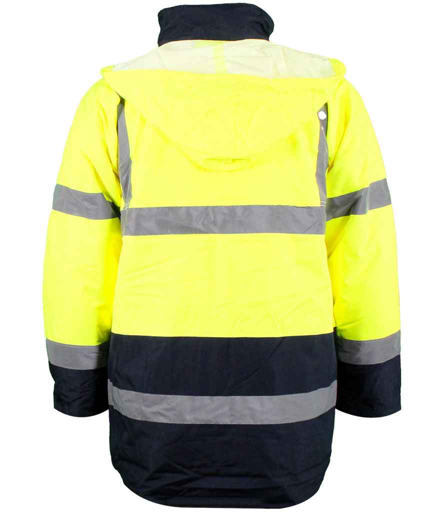 Warrior Hi-Vis Contrast Traffic Jacket in Fluorescent Yellow, back view