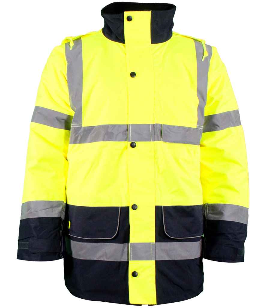 Warrior Hi-Vis Contrast Traffic Jacket in Fluorescent Yellow, front view