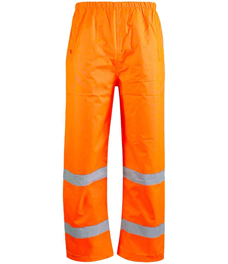 Warrior Hi-Vis Overtrousers in Fluorescent Orange, front view