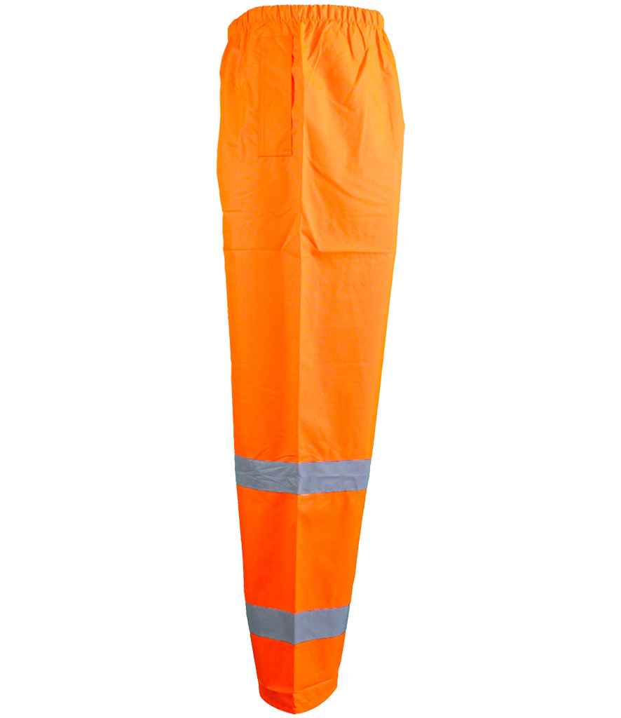 Warrior Hi-Vis Overtrousers in Fluorescent Orange, side view