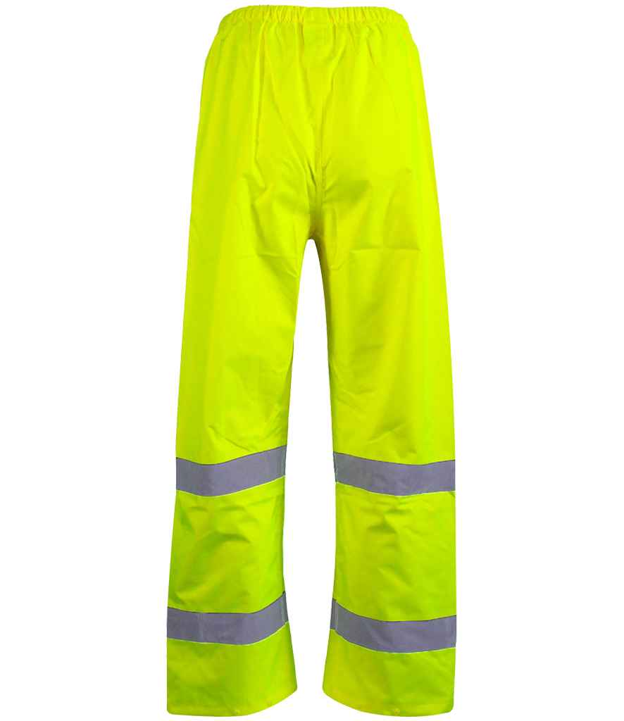 Warrior Hi-Vis Overtrousers in Fluorescent Yellow, back view