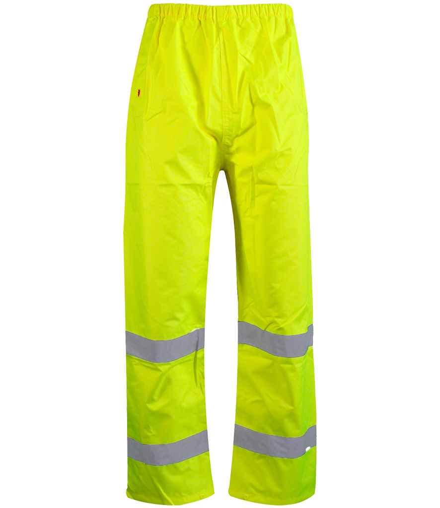 Warrior Hi-Vis Overtrousers in Fluorescent Yellow, front view