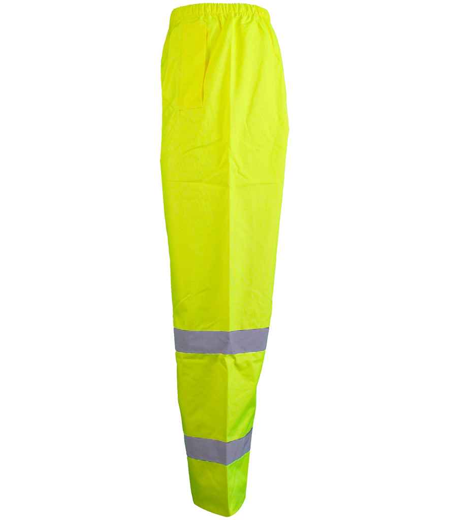Warrior Hi-Vis Overtrousers in Fluorescent Yellow, side view