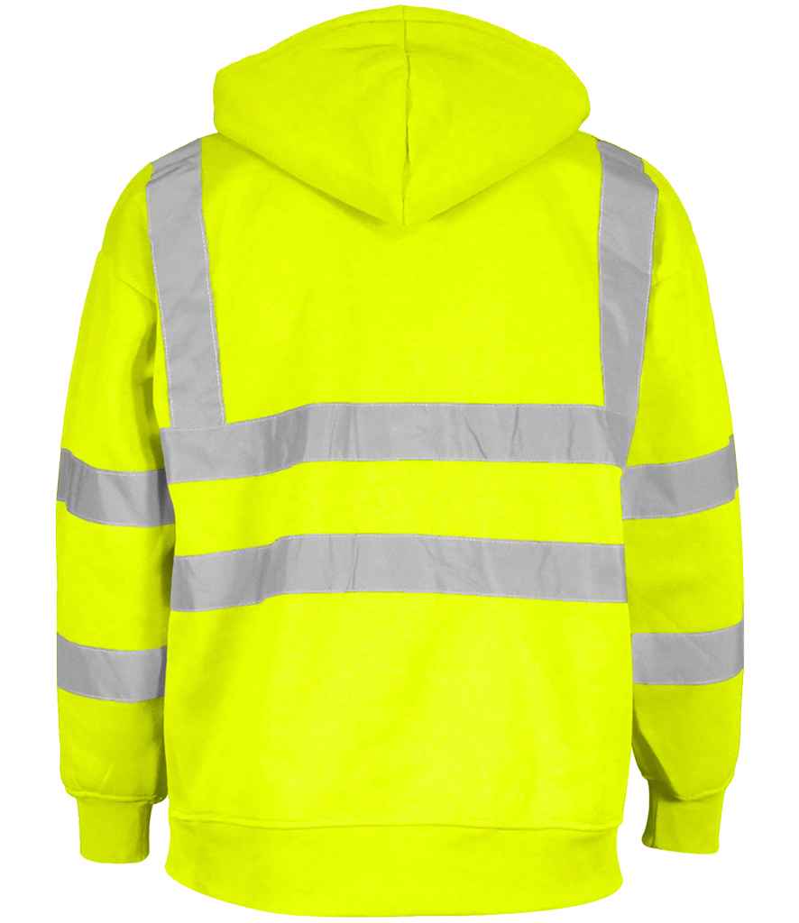 Warrior Hi-Vis Pull On Hoodie in Fluorescent Yellow, back view