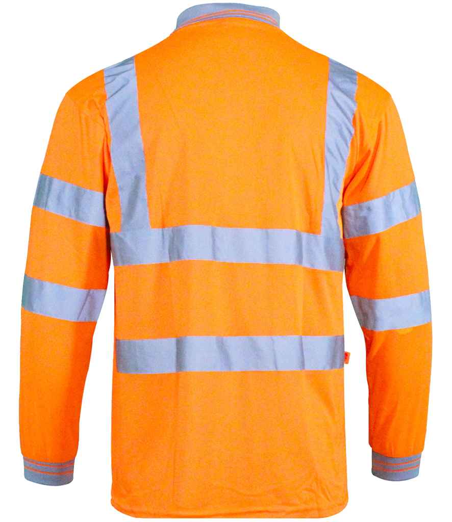 Warrior Hi-Vis Long Sleeve Polo Shirt in Orange, back view