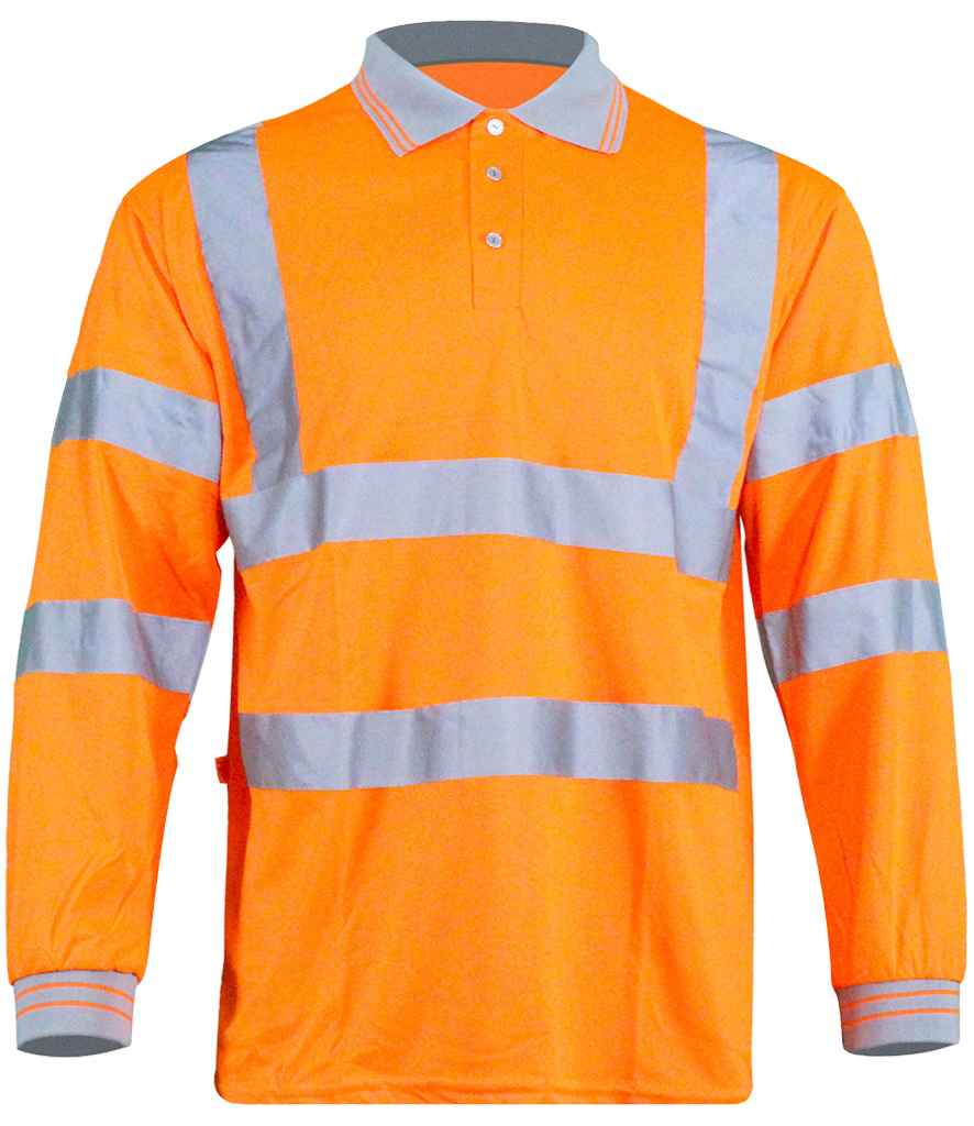 Warrior Hi-Vis Long Sleeve Polo Shirt in Orange, front view