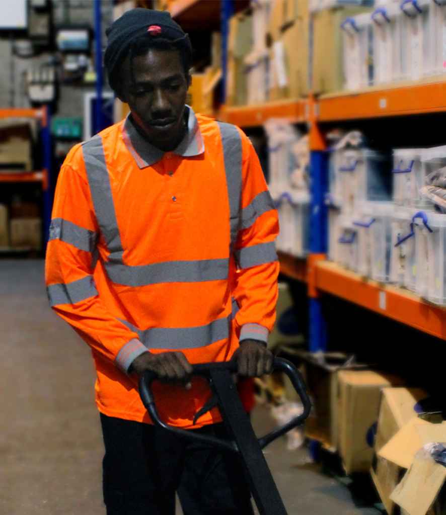 Warrior Hi-Vis Long Sleeve Polo Shirt in Orange