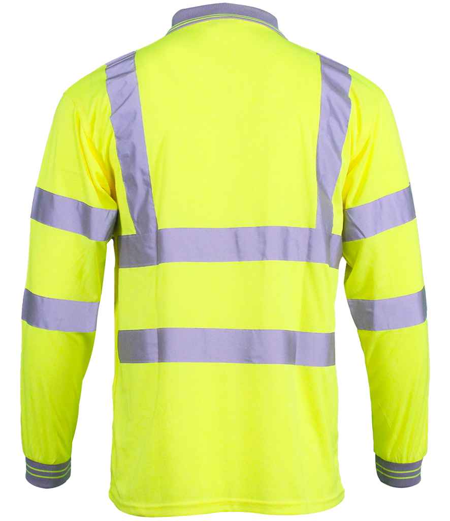 Warrior Hi-Vis Long Sleeve Polo Shirt in Yellow, back view