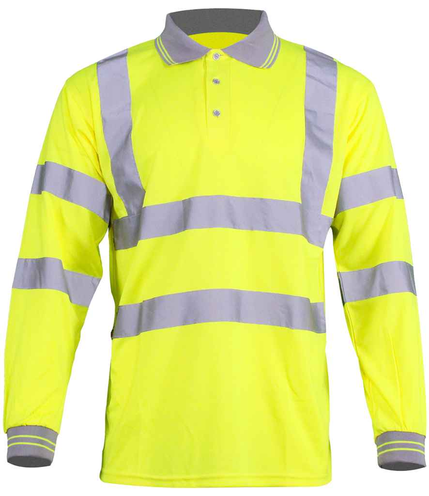 Warrior Hi-Vis Long Sleeve Polo Shirt in Yellow, front view